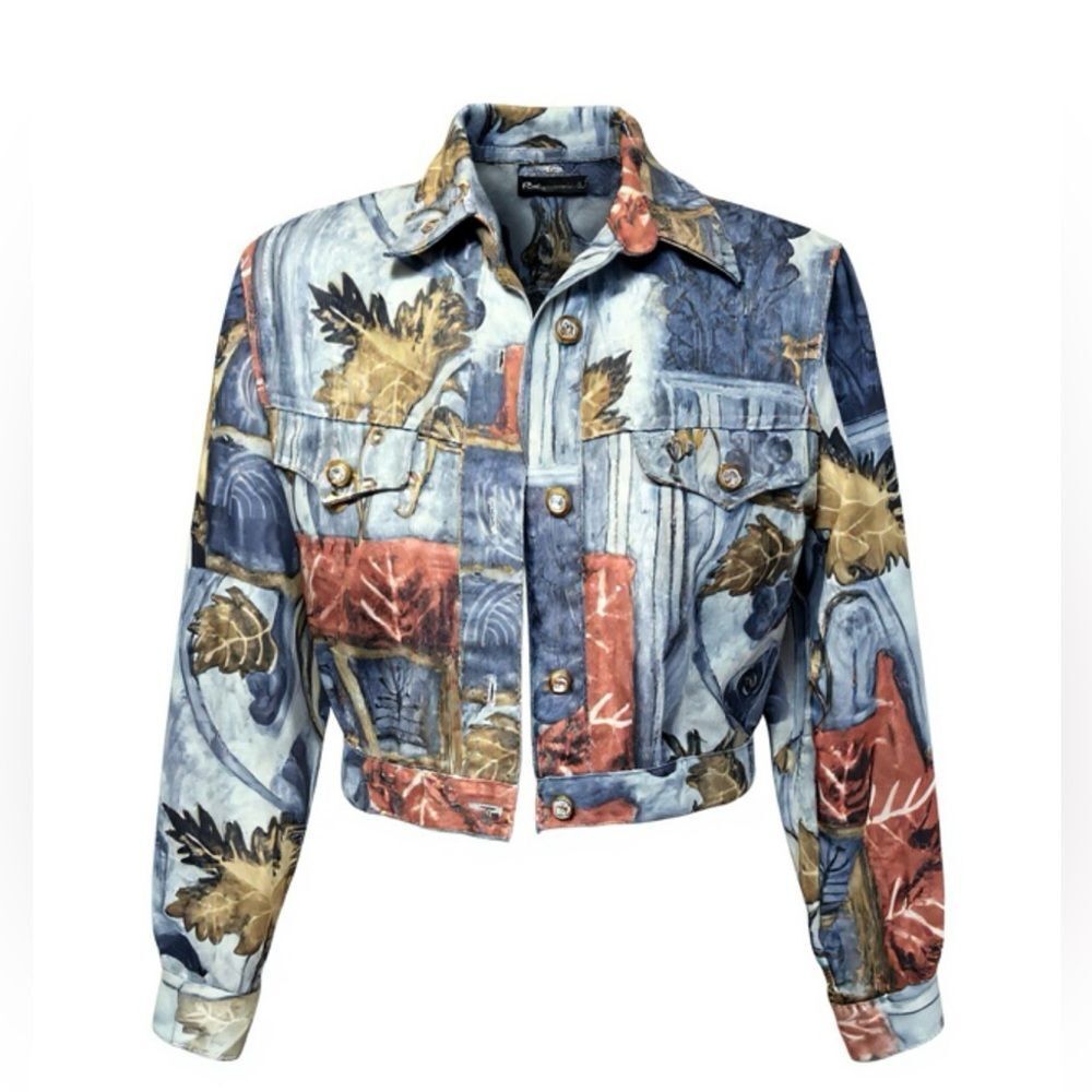 🛍️ LORRAINE WARDY Opal Vintage Blue Leaf Button Up Crop country Jacket Sm - Picture 6 of 11